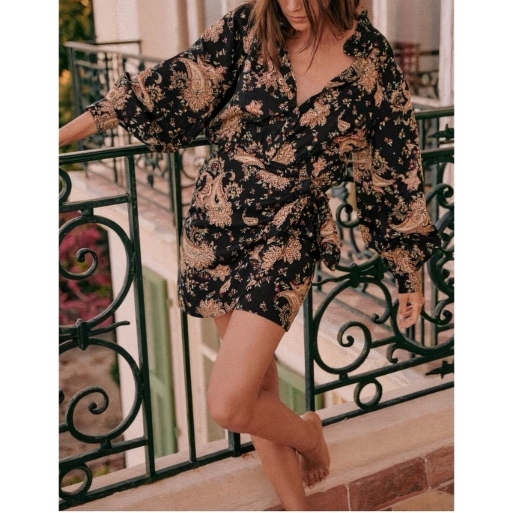 Sezane Capri Mini Dress Black Multi Paisley Size 34 Size US 2